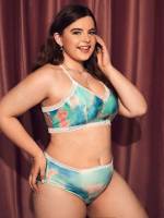 Tie Dye Contrast Lace Plus Size Bra  Panty Sets 2350