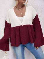 Regular Deep V Neck Casual Regular Fit Plus Size Cardigans 7619