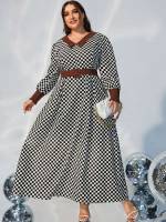 Belted Multicolor Regular Fit Plus Size Dresses 1772