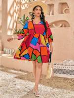  V neck Boho Plus Size Dresses 709