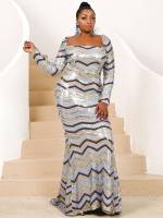  Long Sleeve Square Neck Maxi Plus Size Dresses 1626