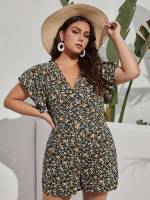 V neck Boho Regular Fit Plus Size Jumpsuits  Bodysuits 2898