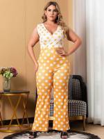 Polka Dot Sleeveless Regular Fit Long Plus Size Jumpsuits 189