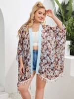 Tassel Plants Multicolor Plus Size Kimonos 6886