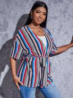 Striped Multicolor Regular Plus Size Beachwear 7885