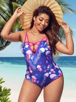 Cartoon Spaghetti Strap Boho Plus Size Beachwear 4541