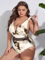  Plunge Neck Boho Plus Size One-Pieces 1151