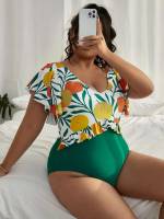  Scoop Neck Multicolor Plus Size Beachwear 245