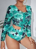 Tropical Scoop Neck Plus Size Beachwear 1508