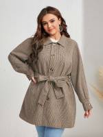  Collar Button Front Regular Plus Size Overcoats 5214