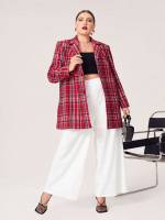 Regular Lapel Elegant Tartan Plus Size Outerwears 7369