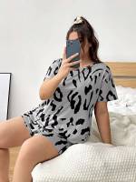  Casual Multicolor Short Sleeve Women Plus Sleep  Lounge 720