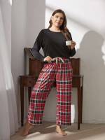  Plaid Casual Plus Size Pajama Sets 625