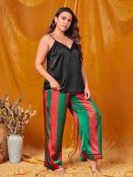  Spaghetti Strap Multicolor Plus Size Pajama Sets 4447