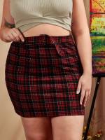  Plaid Belted Multicolor Plus Size Skirts 1528