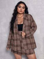 Plaid Casual Pocket Plus Size Suit Sets 3971