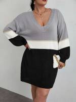 Casual Colorblock Short Plus Size Knitwear 517