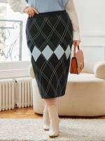 Geometric Long Multicolor Plus Size Sweater Skirts 805