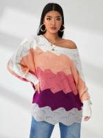 Scallop Multicolor Regular Fit Long Plus Size Knitwear 729