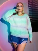 Ombre Regular Fit Regular Multicolor Plus Size Knitwear 7702