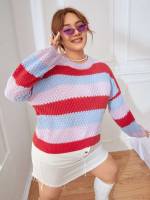 Oversized Multicolor Casual Plus Size Sweaters 6720