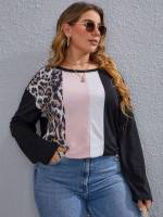 Long Sleeve  Colorblock Plus Size T-shirts 886