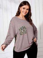 Leopard Multicolor Pocket Long Plus Size Tops 1777