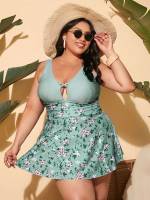 Boho V neck Floral Plus Size Tankinis 2715