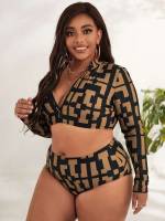  Sporty High Neck Plus Size Beachwear 5964