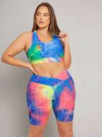  Tie Dye Cut Out Scoop Neck Women Plus Activewear 2748