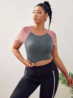  Multicolor Short Sleeve Plus Size Sports Tops 1286