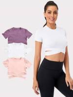  Short Sleeve Crop Women Active Tops 8034