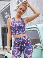 Multicolor All Over Print Round Neck Women Activewear 864