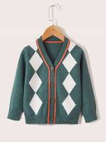 Geometric Regular Multicolor Long Sleeve Toddler Boy Cardigans 6479