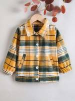 Plaid Regular Long Sleeve Pocket Toddler Boys Clothing 212