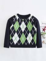 Regular Fit Geometric Preppy Round Neck Toddler Boy Sweaters 9666