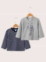 Striped Round Neck Regular Fit Toddler Boy T-Shirts 1714