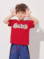 Round Neck Short Sleeve Drawstring Toddler Boys Clothing 2968