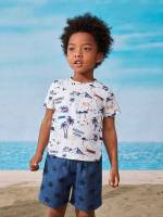 Pocket Short Sleeve Tropical Toddler Boy Two-piece Outfits 6791