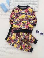 Casual Multicolor Long Sleeve Round Neck Toddler Boy Two-piece Outfits 2579