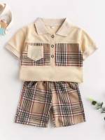 Preppy Short Sleeve Regular Fit Plaid Kids Clothing 7362