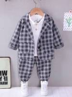 Long Sleeve Plaid Regular Fit Multicolor Toddler Boy Two-piece Outfits 3337