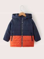 Colorblock Hooded Regular Fit Pocket Toddler Boy Winter Coats 192