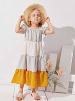  Colorblock Round Neck Boho Toddler Girls Clothing 244