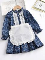  Long Sleeve Multicolor Contrast Lace Toddler Girl Dresses 747