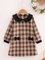 Contrast Collar Peter Pan Collar Cute Long Sleeve Toddler Girl Dresses 2118