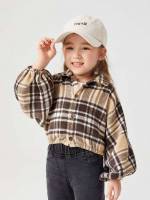 Collar Multicolor Plaid Button Front Toddler Girls Clothing 7796