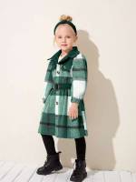 Plaid Regular Fit Collar Knee Length Toddler Girls Clothing 1903