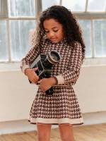 Houndstooth Regular Fit Multicolor Toddler Girl Sweater Co-ords 6940