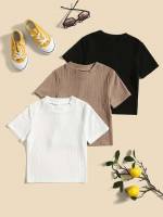 Round Neck Plain Short Sleeve Toddler Girl T-Shirts 2171